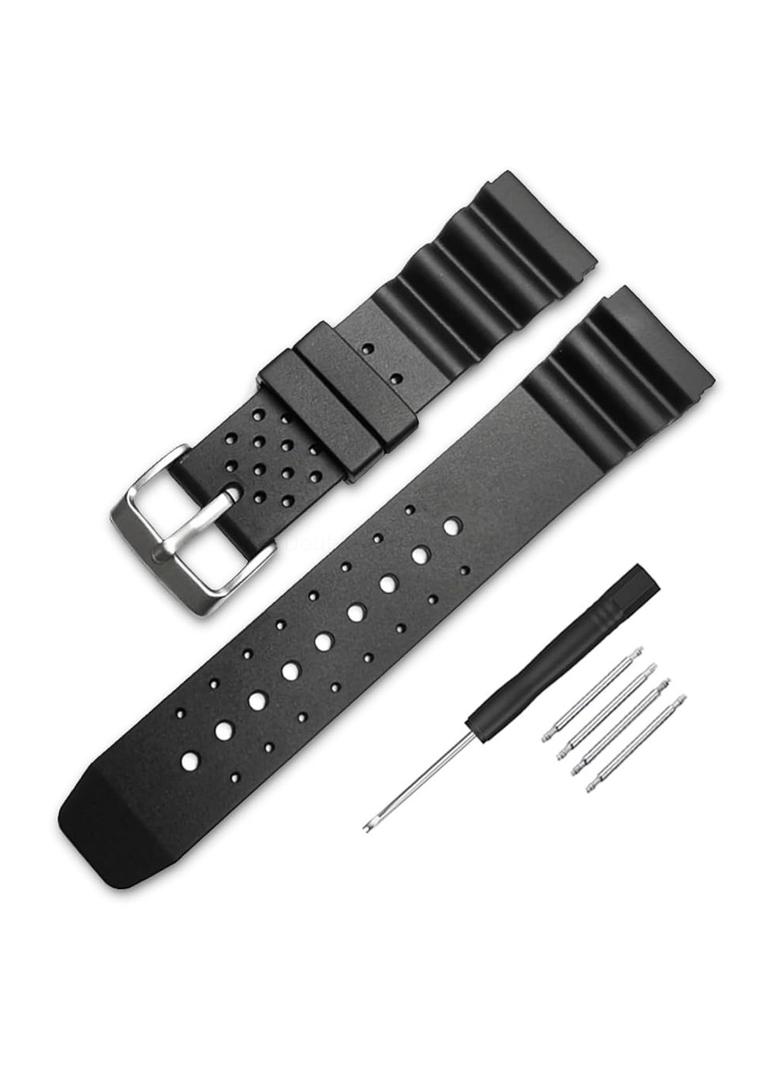 Black Silicone Rubber Divers Watch Band Replacement Strap 18mm 20mm 22mm
