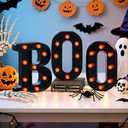 Halloween Decor, 3 LED Light Up Marquee Letters Boo Sign, Cute Fall Halloween Decorations For Party, Tabletop, Mantel, Kitchen, Bathroom, Bedroom, Desk, Window, Porch, Office, Wall, Fireplace, Home, Indoor, Outdoor