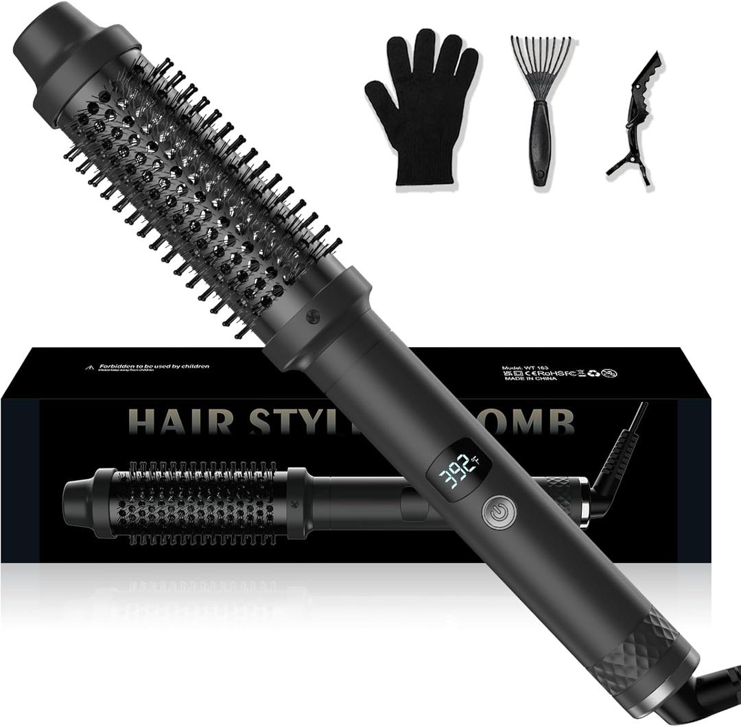 Ukliss 1.5 Inch Thermal Brush, Negative Ion Ceramic Hair Styler, 9 Temp Settings & Dual Voltage for Frizz-Free Shine, Damage Protection for Medium-Long Hair (Black) (Black)