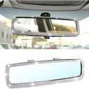 Bling Car Rearview Mirror, Decorations Rear View Mirror with Crystal Rhinestones & Diamonds, Car Interior Trim Accessories, Clip-on & HD Glass, Sparkly Gift for Mother Women Girls (Silver)