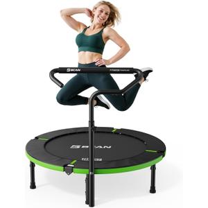 BCAN 40"/38" Foldable Mini Trampoline, Rebounder Trampoline for Adults, U/T Adjustable Foam Handle, Exercise Rebounder for Adults Indoor/Garden Workout, Max Load 330lbs/440lbs