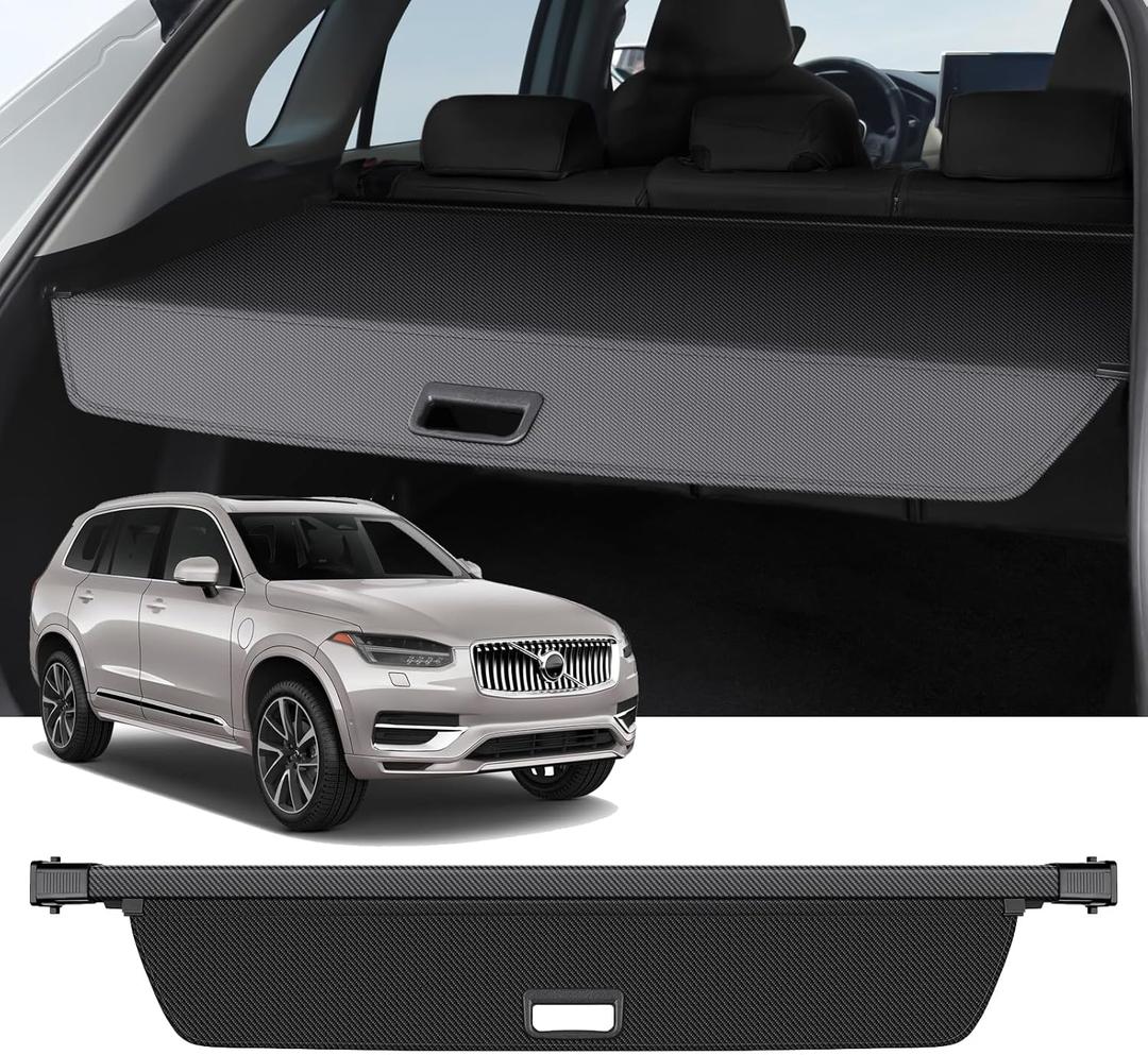 Cargo Cover Compatible with Volvo XC90 2016-2025 Accessories Carbon Fiber Texture Retractable Trunk Cover Security Shield Luggage Privacy (Carbon Fiber Texture)