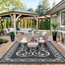 STRICKLANDHOME Outdoor Rug 8 x 10 ft, Reversible Plastic Straw Rug for Patio, Waterproof Large Outdoor Carpet for RV, Patio, Camping, Backyard, Deck, Beach, Grey & White