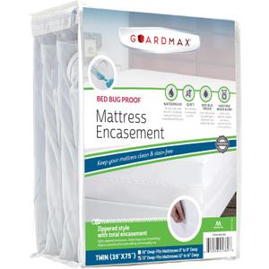 Guardmax Twin Mattress Encasement with Zipper, Waterproof, Bed Bug Proof, and Dust Mite Proof Mattress Protector for Twin Size Bed up to 12" Deep, Zippered All Around Jersey Knitted Mattress Cover