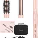 IG INGLAM 3 in 1 Cordless Detachable Hair Styling Set with 1'' Flat Iron, 1.25" Curling Wand, 1.5" Thermal Brush, Rechargeable Portable for Travel, Gift for Women (Pink)