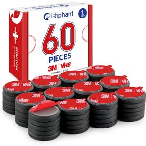 Ceramic Magnets with Adhesive Backing, 60 Pieces Disk Magnets  1 inch x 5/32 inch Thickness  25 x 4 mm with 3M VHB Adhesive Peel & Stick for DIY, Art Projects or whiteboards & Fridge Organization