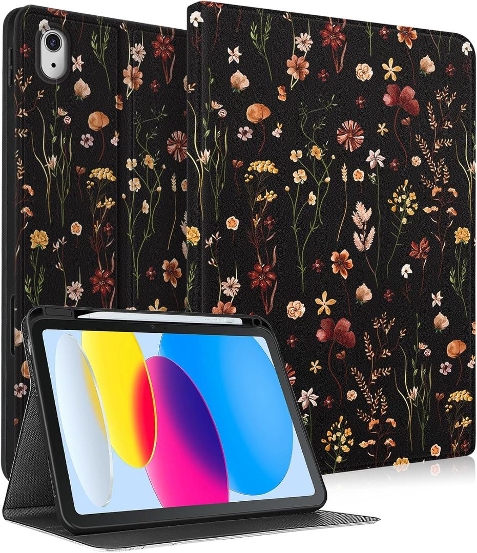Wazzasoft for iPad A16 Case (11th) 2025,for iPad 10th Generation 10.9 inch (2022) - Smart Folio Cover (Auto Wake/Sleep) with Build-in Pencil Holder for Apple Tablet Cover for Women Girls,Retro Floral