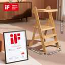 COSYLAND Foldable Kids Step Stool - iF Design Award Standing Tower with Safety Net & 2 Large Side Support Legs - Adjustable Height Toddler Ladder for Kitchen Counter/Bathroom Sink -(Natural)-Foldi, 18.11"D x 17.32"W x 35.43"H