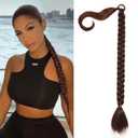 26 inch Long Braided Ponytail Extensions for Women, Straight Wrap Around Hair Extensions With Hair Tie, Natural Soft DIY Synthetic Ponytail Hair Extensions Daily Wear (Light Brown)