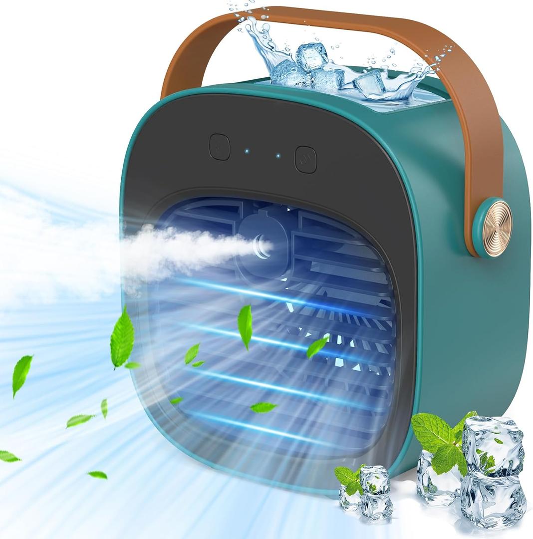 Portable Air Conditioner -5200mAh Rechargeable Mini Air Conditioner with 3 Speed Settings, 5-10 Hours Runtime,Quiet Desk Cooling Fan, Personal Air Cooler for Home, Bedroom, Travel, Office, Outdoor