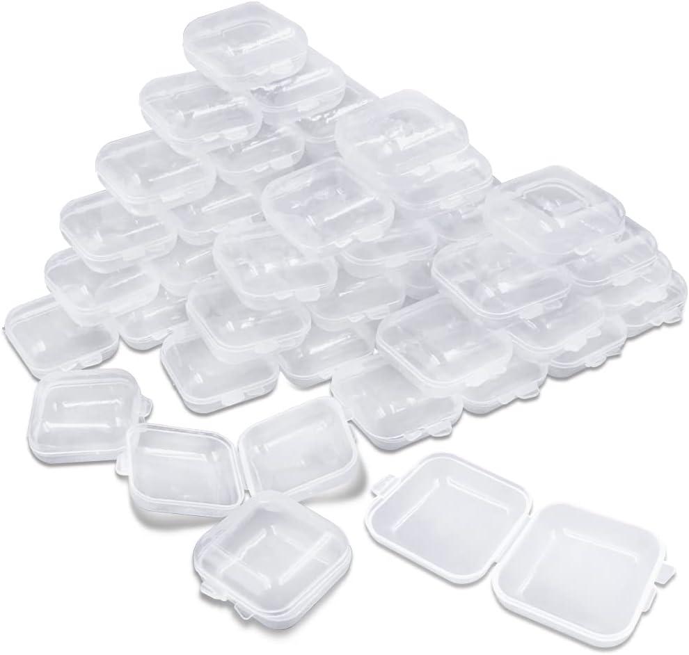 lyfLux 50 Packs Small Clear Plastic Storage Containers, Mixed Empty Mini, Case with Lids for Small Items and Other Craft Projects (1.37 x 1.37 x 0.7 Inches)