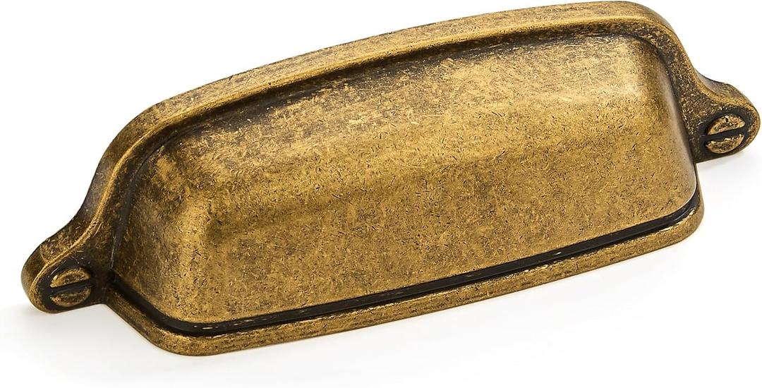 khtumeware 10 Pack 3 inch (76 mm) Vintage Drawer Pulls Antique Brass Cabinet Cup Pulls Cabinet Hardware Kitchen Cabinet Handles Bin Cup Pulls for Kitchen Cabinets