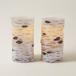 H-BLOSSOM Flickering Flameless Candles Birch Bark Effect Battery Operated Real Wax Pillar Candles LED Candles with Cycling 5H Timer Pack of 2 (3" x 6")