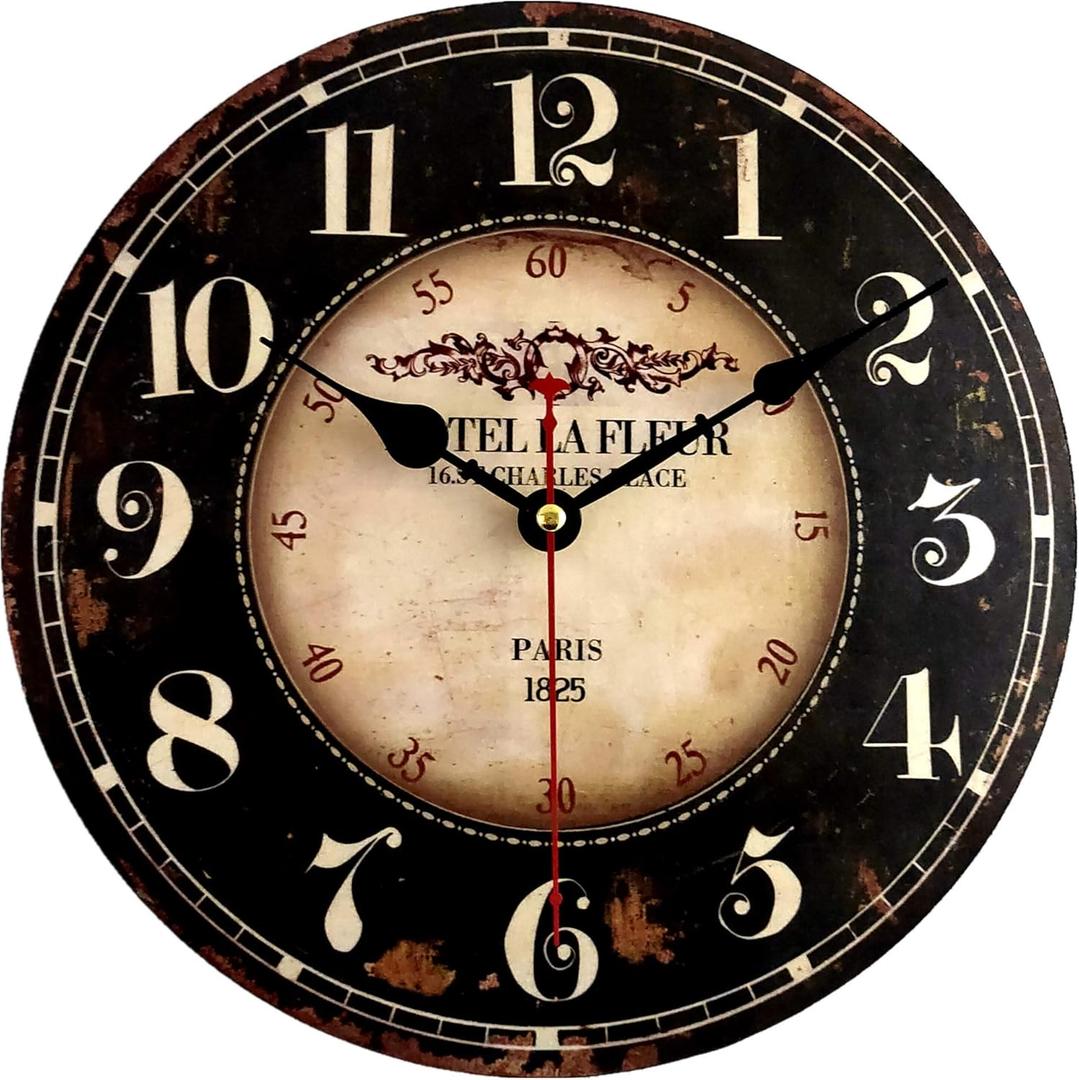 Mrocioa 16 inch Round Black Paris Decorative Wall Clock with Big Arab Numerals, Retro Wood Wall Clocks for Living Room,Office and Kitchen,Colorful Quality Quartz Quiet Round Hanging Clock