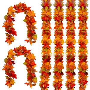 Joyhalo 6 Pack Fall Garland, Autumn Leaves Garland for Mantle Indoor Outdoor Fall Decorations for Home, Hanging Maple Leaf Foliage Vines for Fireplace, Front Door, Porch and Thanksgiving Decor