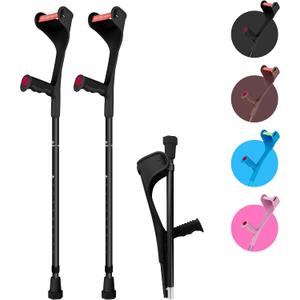 Forearm Crutches for Adults, Adjustable Walking Crutches 28.3 to 37.4 Inches, Lightweight Aluminum Crutch Pair with Ergonomic Grip, Comfortable Support and Non-Slip Rubber Tips Black