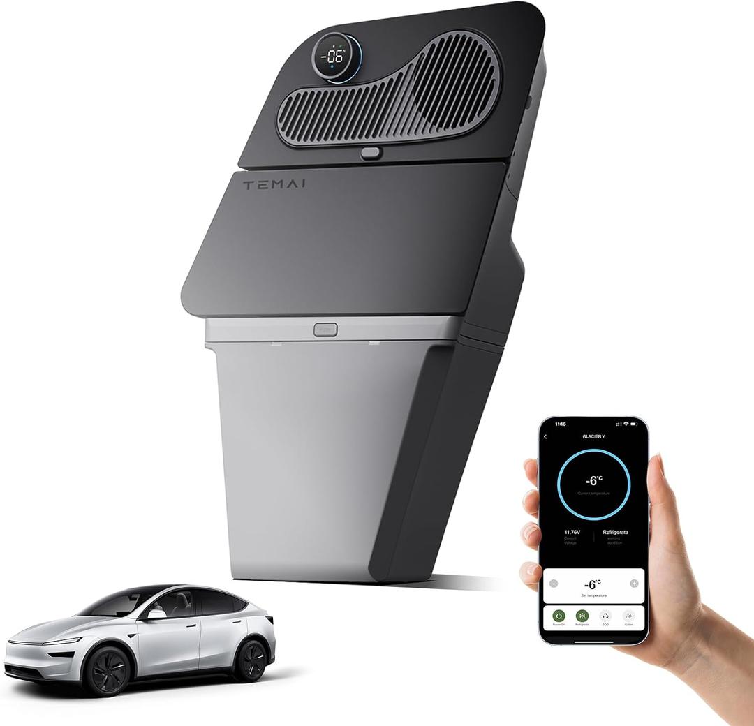 Car Refrigerator for Tesla Model Y Juniper 2025-2026 [5-Seater Only],18 Quarts Side Trunk Fridge with LG Compressor, 21°F-122°F Cold & Warm, GlideLock™ Quick-Install, VIP Insulation& Fresh Air System