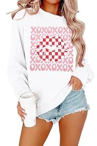 FAYALEQ Valentines Shirts for Women, Crewneck Sweatshirt with XOXO Lips Graphic, Valentines Day Pullover Gift White (2XL)