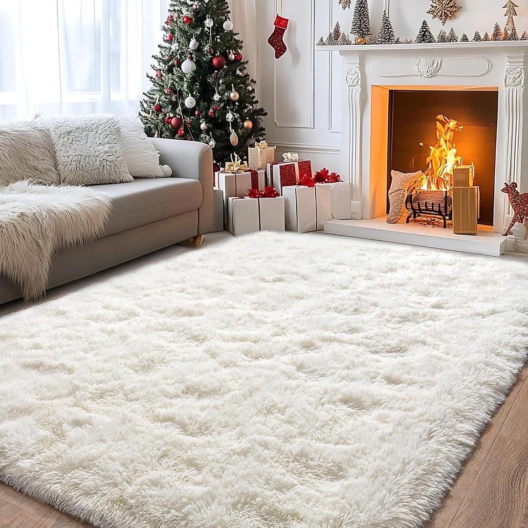 Large Rug for Living Room 6x9 Feet, Modern Soft Shag Area Rug, Plush Fuzzy Carpet for Bedroom Girls Boys Room Home Nursery Teens Dorm Decor, Cream White