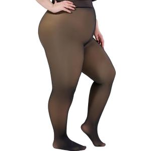Plus Size Fleece Lined Tights Leggings for Women, Plus Size Tights Winter Warm Thermal Translucent Pantyhose (3X-Large-4X-Large, Black)