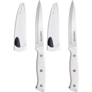 Farberware Edgekeeper Triple Riveted Fine-Edge Utility Knife with Self-Sharpening Blade Cover, High Carbon-Stainless Steel Kitchen Knife with Ergonomic Handle, Razor-Sharp Knife, 4.5 Inch, White