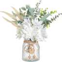 Faux Flowers with Vase,Artificial Silk Flowers in Vase, Fake Plant Eucalyptus and Willow,Flower Arrangement for Home Farmhouse kitchen Dining Table Centerpiece Decorations Coffee Table Decor (White)