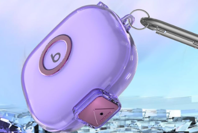 Clear Cover for Powerbeats Pro 2 Case with Secure Lock & Phone Stand, Soft TPU Protective Cover Compatible with Beats Powerbeats Pro 2 Earbuds Accessories with Fashion Keychain for Women, Clear Purple