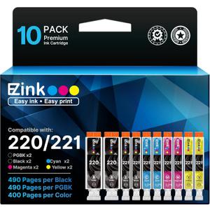 E-Z Ink Compatible Ink Cartridge Replacement for Canon PGI-220 PGI220 CLI-221 CLI221 to use with PIXMA MX860 MX870 MP620 MP560 (2 Large Black, 2 Cyan, 2 Magenta, 2 Yellow, 2 Small Black) 10 Pack
