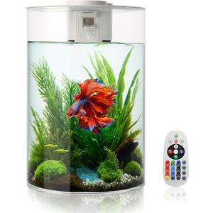 Smart Betta Fish Tank 3 Gallon Aquarium Starter kit self Cleaning with Filter LED Light (17 Color Choices), 360 View Aquarium for Small Fish, Kids, Home, Office & Gifts