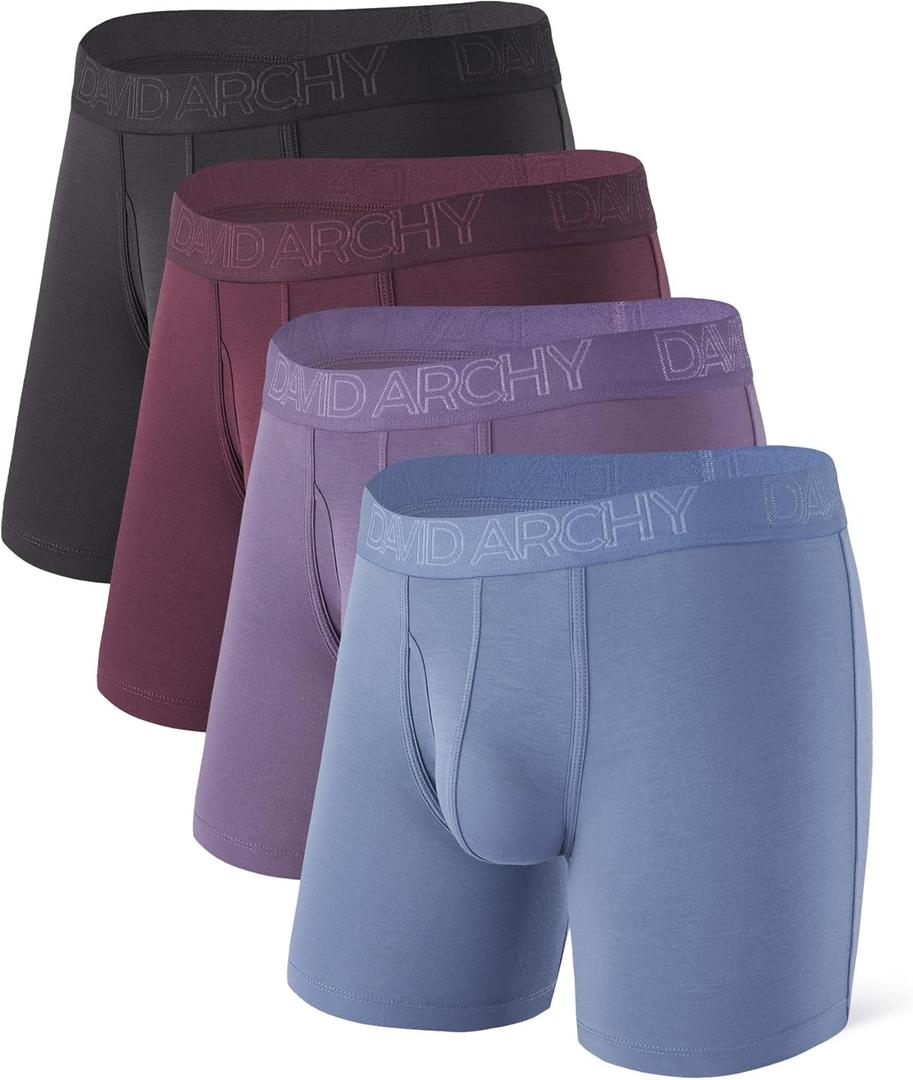 DAVID ARCHY Mens Underwear Boxer Briefs Breathable Soft Moisture-Wicking with Fly Underwear for Men Multipack (Large, C4, 5.5", Black/Gray Blue/Violet/Purple, 4 Pack)