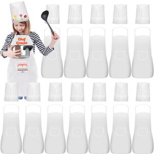 24 Pieces kids chef hat and apron Ages 5-12 Kids Apron Children for Boys Girl's Cooking Baking Painting Wear