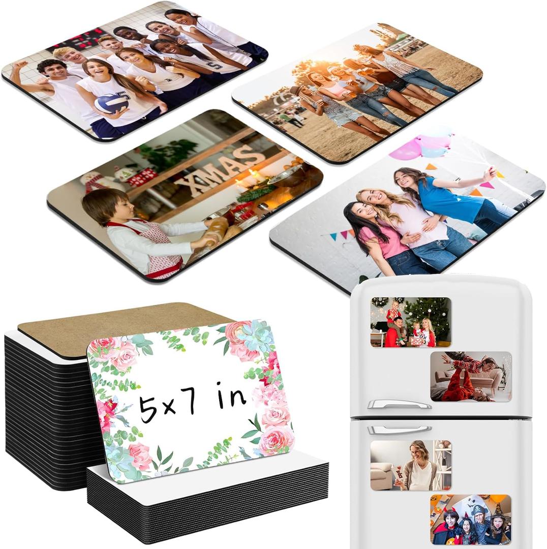Flutesan 32 Pcs Large Sublimation Magnet Blanks Personalized Refrigerator Sublimation Blanks Include 16 Rectangle Blanks 16 Fridge Magnets for Office Kitchen Microwave Car Wall Decoration (5 x 7 Inch)