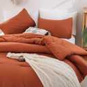 ROSGONIA Queen Comforter Set Burnt Orange, 3pcs (1 Boho Terracotta Comforter & 2 Pillowcases), Lightweight Fall Bedding Rust Blanket All Season Quilt