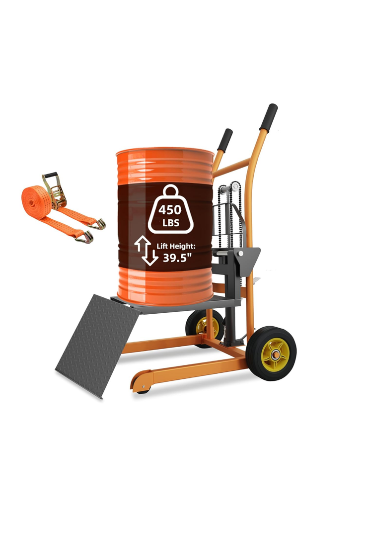 Hydraulic Material Lift Pallet Truck - 450 lbs Manual Winch Stacker, 39.5" Max Lift Dolly, 18.5" Fork Length, 9" Polyurethane Wheels