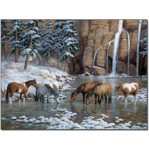 Western Horse Art Rustic Style Horse Herd by The River Vintage Painting Poster Canvas Painting Posters And Prints Wall Art Pictures for Living Room Bedroom Decor 12x16inch(30x40cm) Frame-style