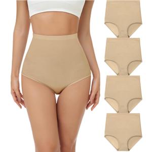 wirarpa Women's Underwear Cotton Super High Waisted Briefs Stretch Full Coverage Panties 4 Pack (Beige, XXL)