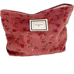 SxoSyo Cosmetic Bags for Women Makeup Bag Large Capacity Purse Travel Toiletry Zipper Storage Pouch Make up Brushes Organizer for Gifts (Dark red, Rose)