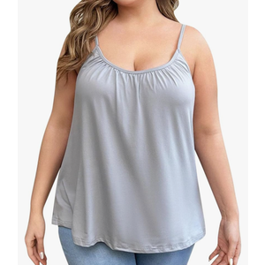 Plus Size Tank Tops Women Built in Bra Loose Fit Stretch Tank Spaghetti Top Womens Shelf Bras Undershirts,M