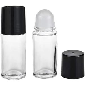 2 Pcs Black Clear Empty Glass Essential Oil Roller Bottles Vials Containers Refillable Roll-on Bottles with Funnel 30ML Refillable Cosmetic Containers Roller Accessories, (ZS284)