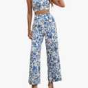 Floerns Women's 2 Piece Summer Outfit Floral Print Knot Shoulder Zip Back Crop Cami Top and Maxi Pants Set
 Size M