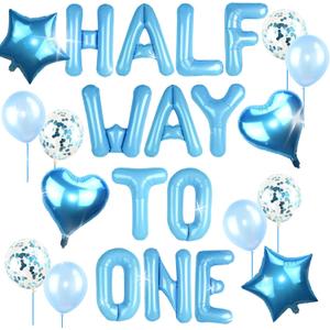 JeVenis Half Way To One Balloons 1/2 Birthday Decorations Half Way To One Birthday Party (blue)