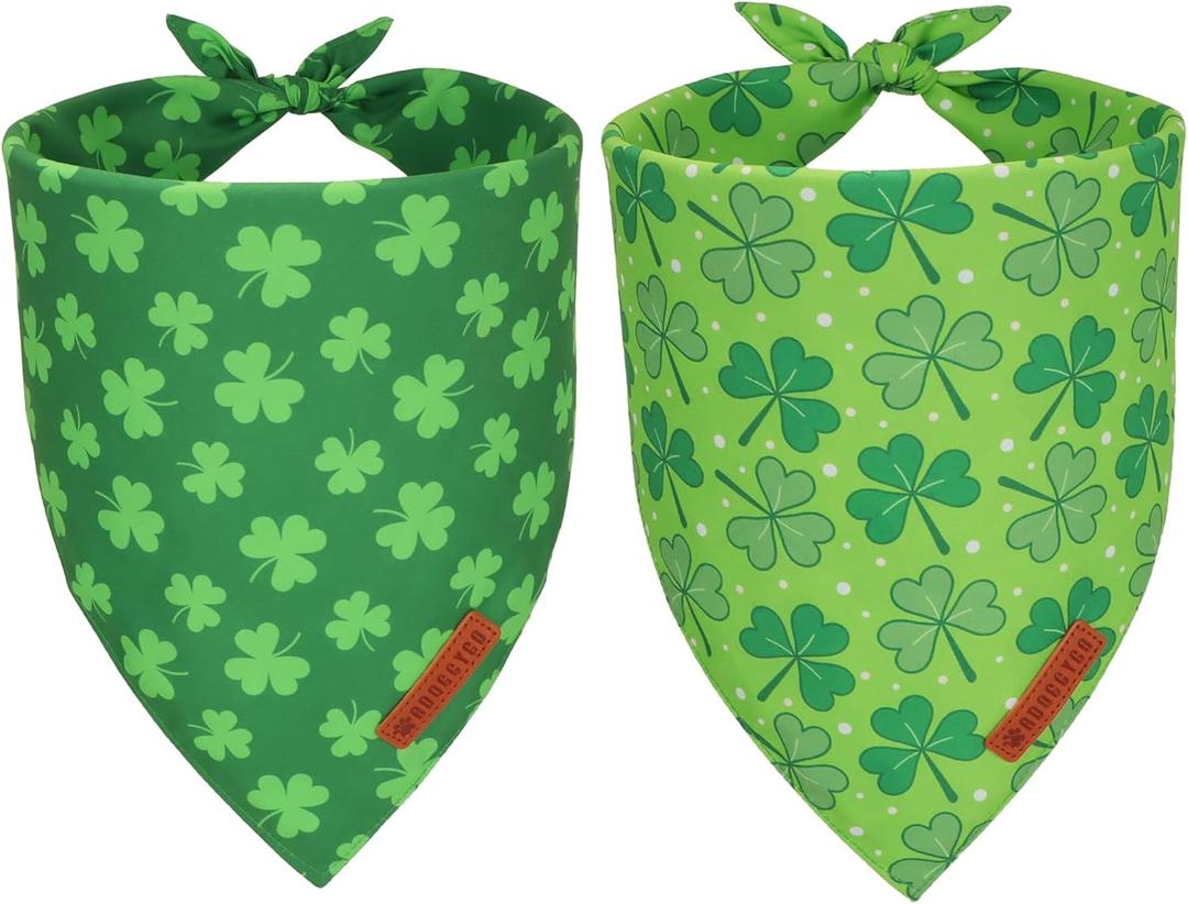 ADOGGYGO St. Patrick's Day Dog Bandana, Green Shamrock Pet Scarf, Adjustable Fit Saint Patrick Bandanas for Large and Extra Large Dogs (X-Large)