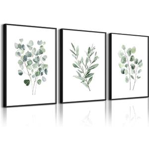 Green Botanical Wall Art Sage Plant Canvas Pictures Eucalyptus Wall Decor Watercolor Leaves Prints Minimalist Leaf Poster Natural Artwork Flower Painting for Living Room Bedroom 16x24x3 Inch Unframed