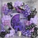 Halloween Balloon Garland Arch Kit, 154pcs Metallic Dusty Macron Purple and Black Balloon with Witch Hat Bat Striped Foil Balloons for Halloween Vampirina Nightmare Prom Horror Themed Party Decoration