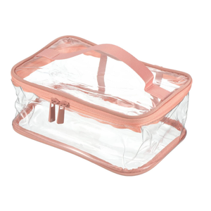 PATIKIL 8.3"x5.9"x3.5" Clear Toiletry Bag, PVC Makeup Bag Cosmetic Pouch with Zipper Handle Strap Waterproof for Travel Home Storage, Pink