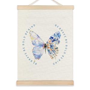 LZYRF Blue Floral Butterfly Inspirational Wall Art Poster Framed, Encouragement Gifts for Women, Be Brave Bold Kind Motivational Canvas Prints Wall Decor for Girls Bedroom Home Living Room, 12x16 Inch