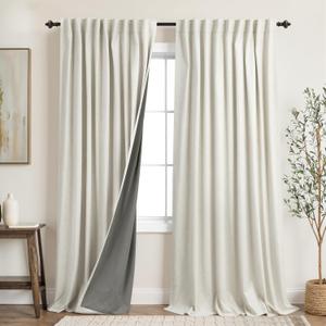 KOUFALL Extra Wide 70 Inch Linen Soundproof Blackout Curtains for Bedroom, Thermal Curtain for Winter Insulated, Black Out Curtains 84 Inch Long, Living Room Drapes 84 Length 2 Panel Set (Cream Beige)
