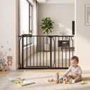 Extra Wide Pressure Mount Baby Gate Walk Through Auto Close White Metal Child Dog Pet Indoor Safety Gates for Stairs,Doorways,Kitchen and Living Room (43.31"-48.03"/110-122CM, Black)