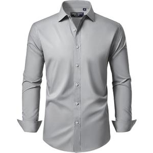 Alimens & Gentle Men's Dress Shirt Regular Fit Stretch Stain Shield Long Sleeve Solid Business Wedding Button Down Shirts (Light Grey)