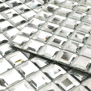 Diflart Peel and Stick Mirror Glass Mosaic Tile, 1-1/5 Inch Light Antique Square, Crystal Diamond Mirror Tile Backsplash for Kitchen Bathroom Wall, Pack of 5 Sheets